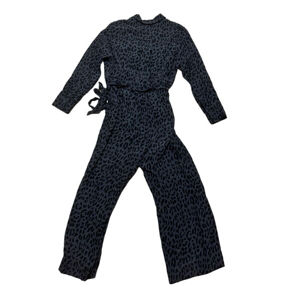 Rails Callan Jumpsuit Women's Size L Azure Blue Leopard Print Pockets Tie Waist - Picture 4 of 8